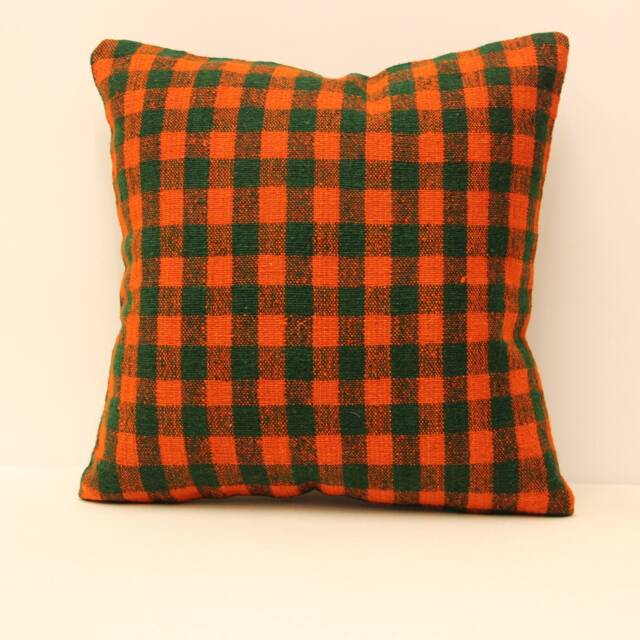 Home Decor Pillow, Kilim Cushion, Throw Pillow, Pillow Cover, 18x18 Green Patterned Carpet Boho 4Kbf-180 - image 1