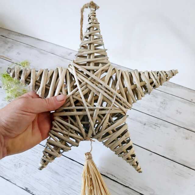 Natural Willow Star Hanging Decoration With Tassel - The Home & Hearts Shop Rustic Shabby Wall Decor Wedding Gift Christmas - image 1