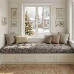 Linen Window Seat Cushion, Indoor French Style Floor Cushion - thumbnail 2