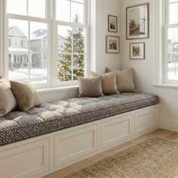 Linen Window Seat Cushion, Indoor French Style Floor Cushion - thumbnail 3