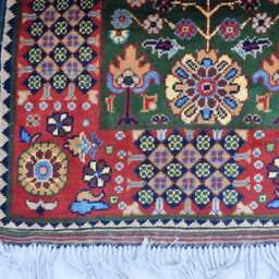 Hand-Knotted Afghan Wool Rug Olive Green Gandum Design, 5x3.3 - thumbnail 2