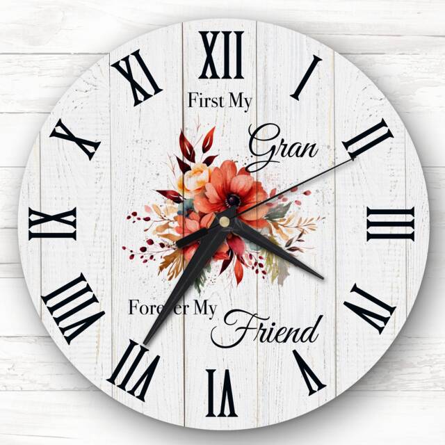 Wood Effect Floral Gran Forever Friend Personalised Gift Clock - image 1