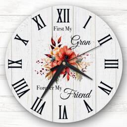Wood Effect Floral Gran Forever Friend Personalised Gift Clock - thumbnail 1