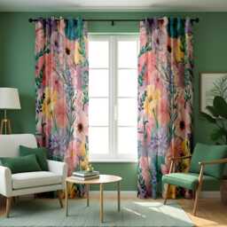 Pastel Floral Curtains, Watercolor Wildflower Print Drapes, Pink & Yellow Botanical Panels, Custom Made Eyelet Or Rod Pocket Curtains - thumbnail 2