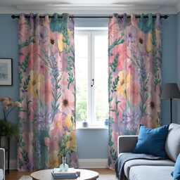Pastel Floral Curtains, Watercolor Wildflower Print Drapes, Pink & Yellow Botanical Panels, Custom Made Eyelet Or Rod Pocket Curtains - thumbnail 1
