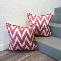 Silk Ikat Pillow Cover Zigzag Pink - Statement Cushion For Home Decor - thumbnail 2
