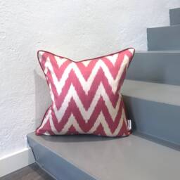 Silk Ikat Pillow Cover Zigzag Pink - Statement Cushion For Home Decor - thumbnail 1