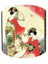 Geisha Lampshade Japanese Oriental Gold Tone Lamp - 35cm