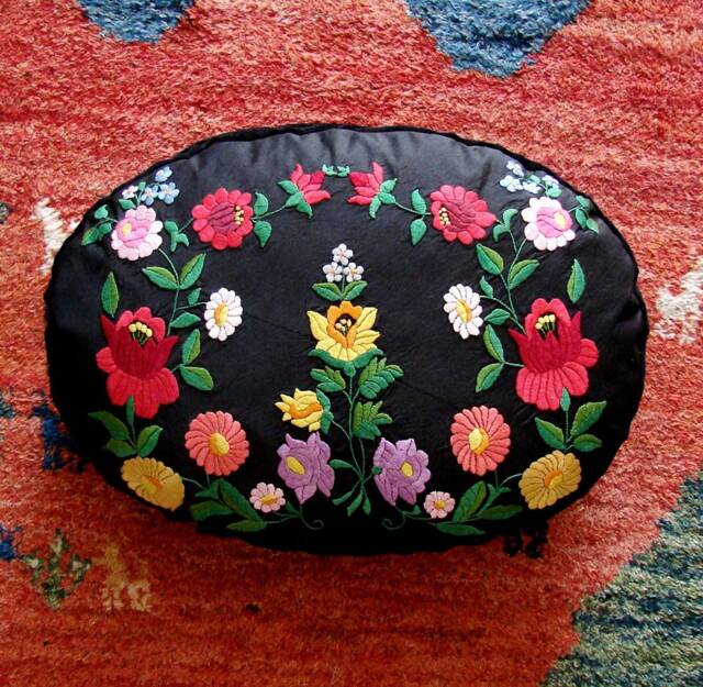 Matyo Hand Embroidered Pillow Hungarian Folk Art Cushion - 18x14x4 Inch - image 1