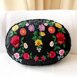 Matyo Hand Embroidered Pillow Hungarian Folk Art Cushion - 18x14x4 Inch - thumbnail 3