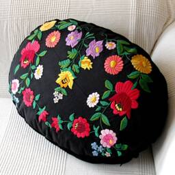 Matyo Hand Embroidered Pillow Hungarian Folk Art Cushion - 18x14x4 Inch - thumbnail 2