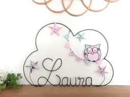Customizable Wire Cloud Name - Owl, Bunting & Origami Star Garland Baby & Child Room Decoration - thumbnail 1