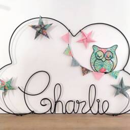 Customizable Wire Cloud Name - Owl, Bunting & Origami Star Garland Baby & Child Room Decoration - thumbnail 2