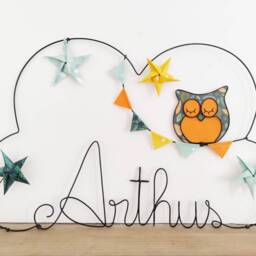 Customizable Wire Cloud Name - Owl, Bunting & Origami Star Garland Baby & Child Room Decoration - thumbnail 3