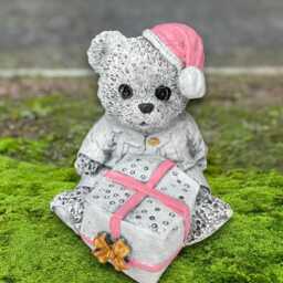 Bear With Gift Figurine Concrete Animal Statue Handmade Winter Sculpture Stone Ornament Outdoor Garden Holiday Decor Art - thumbnail 1
