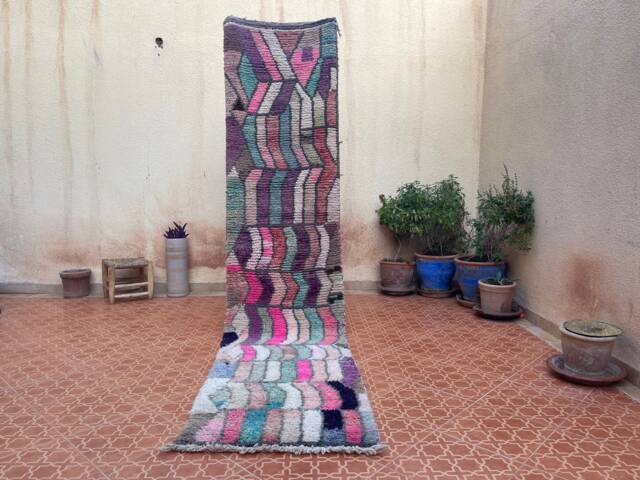 Handknotted Wool Berber Runner Rug Abstract Tribal Hallway Rug - 2.5 X 10.5 Feet - image 1