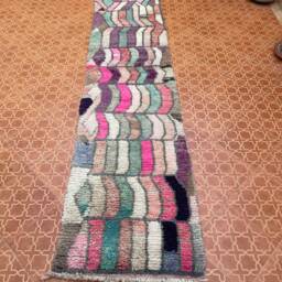 Handknotted Wool Berber Runner Rug Abstract Tribal Hallway Rug - 2.5 X 10.5 Feet - thumbnail 3