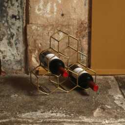 Gold Hex Bottle Holder - Geometric Wine Rack Modern Metal Kitchen Storage Drinkers Gift Red Or Whiskey