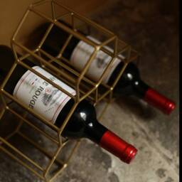 Gold Hex Bottle Holder - Geometric Wine Rack Modern Metal Kitchen Storage Drinkers Gift Red Or Whiskey - thumbnail 2