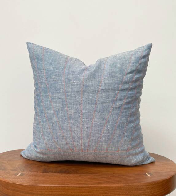 Art Deco Sunburst Linen Throw Pillow Cover, Chambray Blue & Coral Pink - image 1