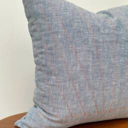 Art Deco Sunburst Linen Throw Pillow Cover, Chambray Blue & Coral Pink - thumbnail 2
