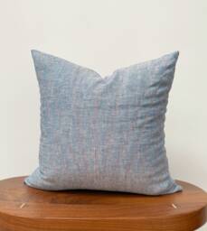 Art Deco Sunburst Linen Throw Pillow Cover, Chambray Blue & Coral Pink - thumbnail 1