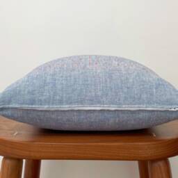 Art Deco Sunburst Linen Throw Pillow Cover, Chambray Blue & Coral Pink - thumbnail 3