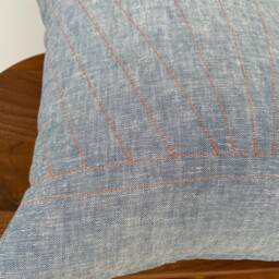Art Deco Sunburst Linen Throw Pillow Cover, Chambray Blue & Coral Pink - thumbnail 4