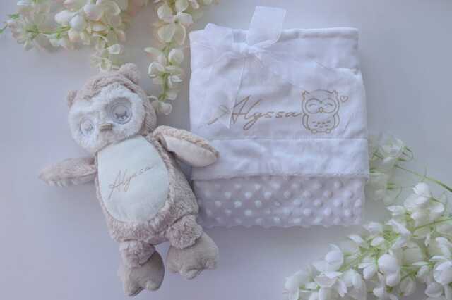 Personalised Owl Teddy & Blanket - Gender Neutral Newborn Gift Baby Shower New Mum Tan/Nursery - image 1