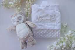 Personalised Owl Teddy & Blanket - Gender Neutral Newborn Gift Baby Shower New Mum Tan/Nursery - thumbnail 1