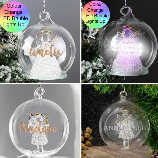 Personalised Christmas Led/Non Led Angel Bauble - Bauble Angel Glass - image 1