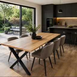 Fixed Length Solid Oak Industrial Steel X Frame Rustic Dining Table - thumbnail 3
