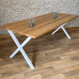 Fixed Length Solid Oak Industrial Steel X Frame Rustic Dining Table - thumbnail 4