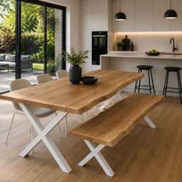 Fixed Length Solid Oak Industrial Steel X Frame Rustic Dining Table - thumbnail 2