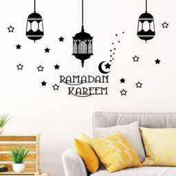 Ramadan Kareem Wall Decal, Islamic Vinyl Stickers With Lamp, Stars, & Moon Shaped - thumbnail 1