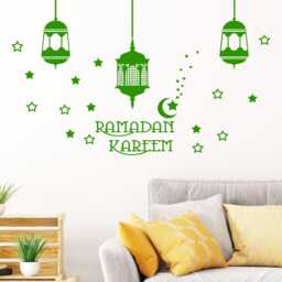 Ramadan Kareem Wall Decal, Islamic Vinyl Stickers With Lamp, Stars, & Moon Shaped - thumbnail 3