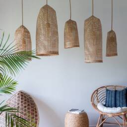 Tall Woven Repurposed Fish Trap Pendant Light Shade, Artisan Light, Long Wood Basket Lamp - thumbnail 3