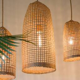 Tall Woven Repurposed Fish Trap Pendant Light Shade, Artisan Light, Long Wood Basket Lamp - thumbnail 2