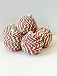 Handmade Yarn Christmas Ball Ornament Burgundy & Gold Decor