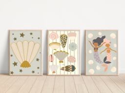 Mermaid & Shell Themed Prints For A Nursery, Little Girls Room Or Playroom. - Prints Only - thumbnail 1