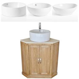 Bathroom Vanity Unit Oak Corner Wash Stand Marble & Ceramic Basin 501Bcmcbc - thumbnail 2