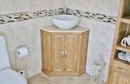Bathroom Vanity Unit Oak Corner Wash Stand Marble & Ceramic Basin 501Bcmcbc