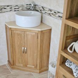 Bathroom Vanity Unit Oak Corner Wash Stand Marble & Ceramic Basin 501Bcmcbc - thumbnail 3