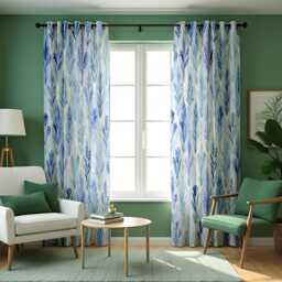 Blue Leaf Pattern Curtains, Watercolor Botanical Drapes, Custom Made To Measure Panels, Coastal Style Living Room Curtains - thumbnail 4