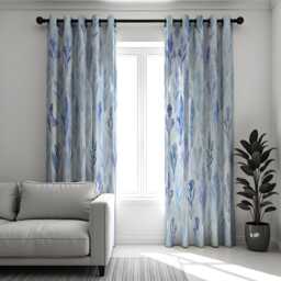 Blue Leaf Pattern Curtains, Watercolor Botanical Drapes, Custom Made To Measure Panels, Coastal Style Living Room Curtains - thumbnail 1