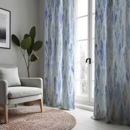 Blue Leaf Pattern Curtains, Watercolor Botanical Drapes, Custom Made To Measure Panels, Coastal Style Living Room Curtains - thumbnail 3