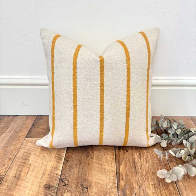 1702. Handmade Mustard Stripe Heavy French Linen Look Cushion Cover, Various Size - image 1