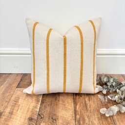 1702. Handmade Mustard Stripe Heavy French Linen Look Cushion Cover, Various Size - thumbnail 1