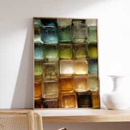 Abstract Glass Block Art Print, Modern Minimalist Wall Art, Green & Amber Geometric Poster, Contemporary Texture Decor - thumbnail 2