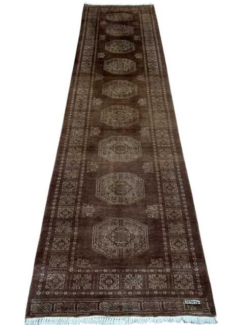 2.6x11 Brown Color 3 Ply Bokhara Rug - Triple Pile Runner Hallway Long Bedroom Extra Thick Afghan - image 1